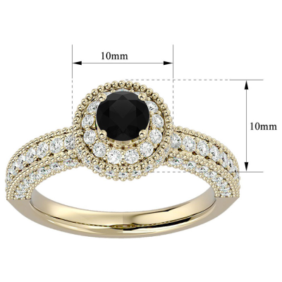 1 1/2 Carat Black Moissanite Halo Engagement Ring In 14 Karat Yellow Gold