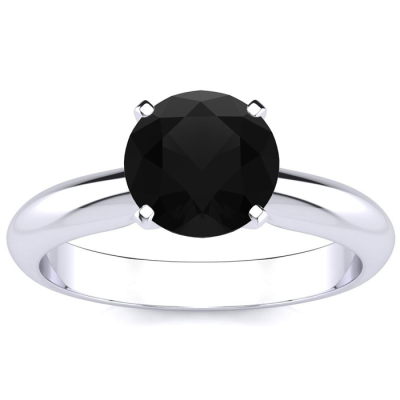 1 1/2 Carat Black Moissanite Solitaire Engagement Ring In 14 Karat White Gold