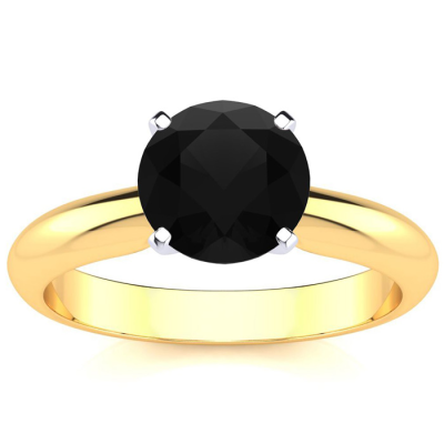 1 1/2 Carat Black Moissanite Solitaire Engagement Ring In 14 Karat Yellow Gold