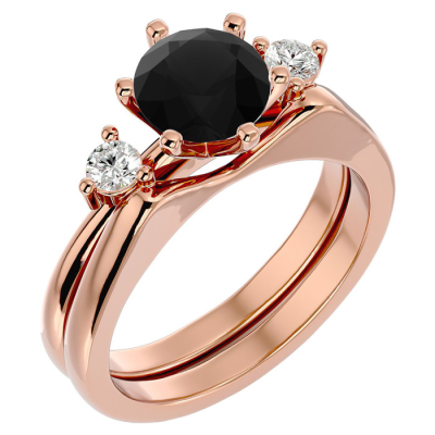 1 1/2 Carat Black Moissanite Solitaire Ring With 1/5 Carat Enhancer In 14 Karat Rose Gold
