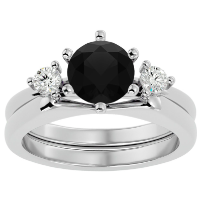 1 1/2 Carat Black Moissanite Solitaire Ring With 1/5 Carat Enhancer In 14 Karat White Gold