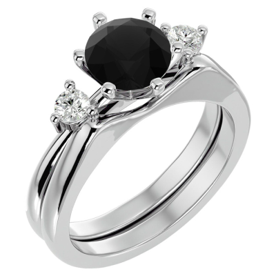 1 1/2 Carat Black Moissanite Solitaire Ring With 1/5 Carat Enhancer In 14 Karat White Gold