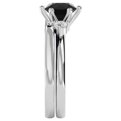 1 1/2 Carat Black Moissanite Solitaire Ring With 1/5 Carat Enhancer In 14 Karat White Gold