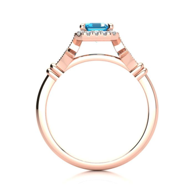 1 1/2 Carat Blue Topaz and Halo Diamond Vintage Ring In 14 Karat Rose Gold
