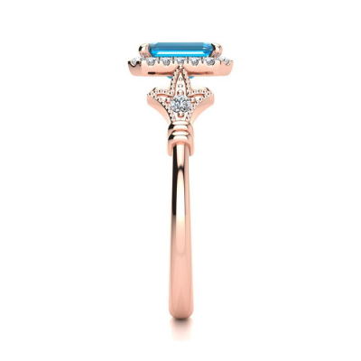 1 1/2 Carat Blue Topaz and Halo Diamond Vintage Ring In 14 Karat Rose Gold