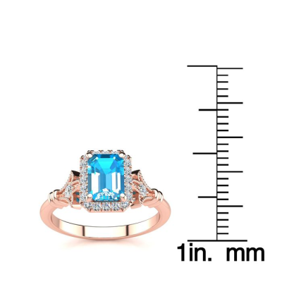1 1/2 Carat Blue Topaz and Halo Diamond Vintage Ring In 14 Karat Rose Gold