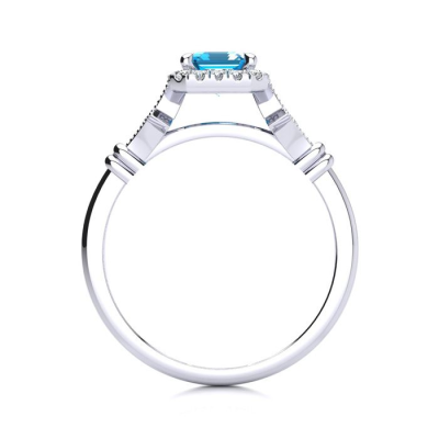 1 1/2 Carat Blue Topaz and Halo Diamond Vintage Ring In 14 Karat White Gold