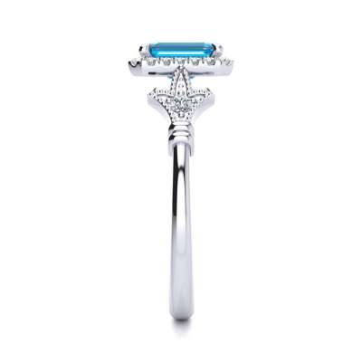 1 1/2 Carat Blue Topaz and Halo Diamond Vintage Ring In 14 Karat White Gold
