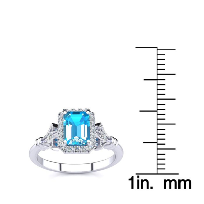 1 1/2 Carat Blue Topaz and Halo Diamond Vintage Ring In 14 Karat White Gold