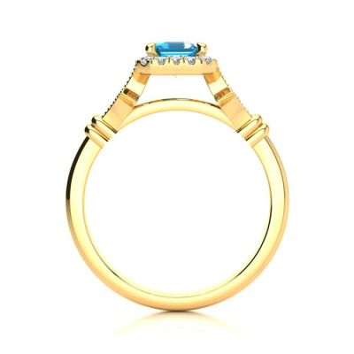 1 1/2 Carat Blue Topaz and Halo Diamond Vintage Ring In 14 Karat Yellow Gold