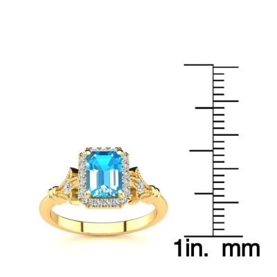 1 1/2 Carat Blue Topaz and Halo Diamond Vintage Ring In 14 Karat Yellow Gold