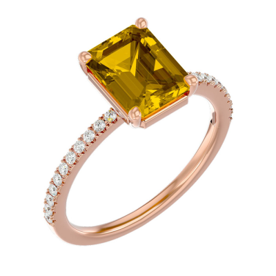 1 1/2 Carat Citrine and Diamond Ring In 14 Karat Rose Gold
