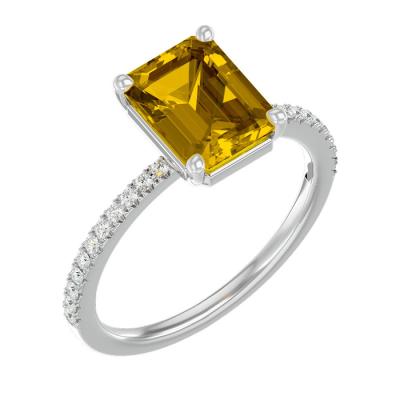 1 1/2 Carat Citrine and Diamond Ring In 14 Karat White Gold