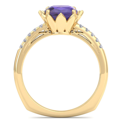 1 1/2 Carat Cushion Cut Amethyst and Diamond Ring In 14K Yellow Gold