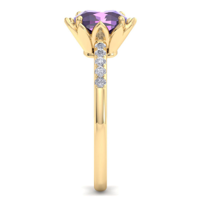 1 1/2 Carat Cushion Cut Amethyst and Diamond Ring In 14K Yellow Gold
