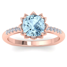 1 1/2 Carat Cushion Cut Aquamarine and Diamond Ring In 14K Rose Gold