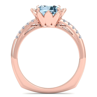 1 1/2 Carat Cushion Cut Aquamarine and Diamond Ring In 14K Rose Gold
