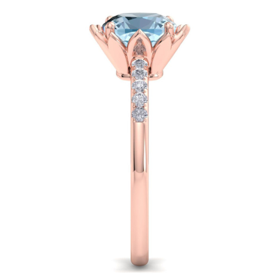 1 1/2 Carat Cushion Cut Aquamarine and Diamond Ring In 14K Rose Gold