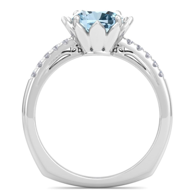 1 1/2 Carat Cushion Cut Aquamarine and Diamond Ring In 14K White Gold