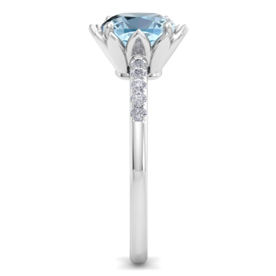 1 1/2 Carat Cushion Cut Aquamarine and Diamond Ring In 14K White Gold