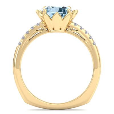 1 1/2 Carat Cushion Cut Aquamarine and Diamond Ring In 14K Yellow Gold