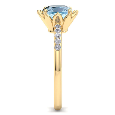 1 1/2 Carat Cushion Cut Aquamarine and Diamond Ring In 14K Yellow Gold