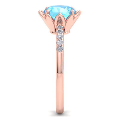 1 1/2 Carat Cushion Cut Blue Topaz and Diamond Ring In 14K Rose Gold