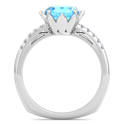 1 1/2 Carat Cushion Cut Blue Topaz and Diamond Ring In 14K White Gold