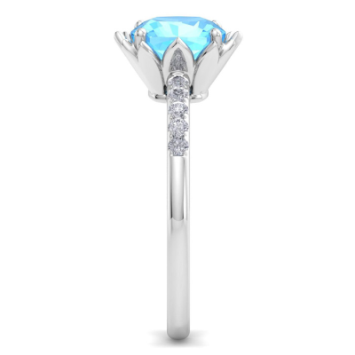 1 1/2 Carat Cushion Cut Blue Topaz and Diamond Ring In 14K White Gold