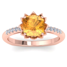 1 1/2 Carat Cushion Cut Citrine and Diamond Ring In 14K Rose Gold