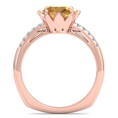 1 1/2 Carat Cushion Cut Citrine and Diamond Ring In 14K Rose Gold