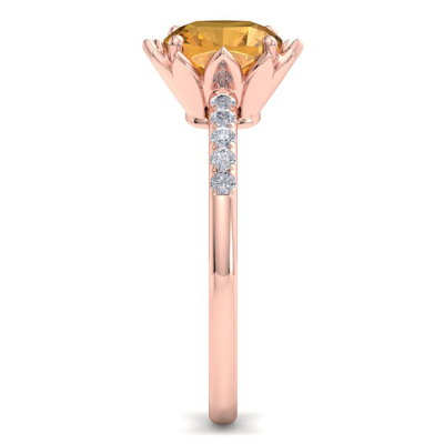 1 1/2 Carat Cushion Cut Citrine and Diamond Ring In 14K Rose Gold