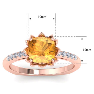 1 1/2 Carat Cushion Cut Citrine and Diamond Ring In 14K Rose Gold