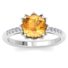 1 1/2 Carat Cushion Cut Citrine and Diamond Ring In 14K White Gold
