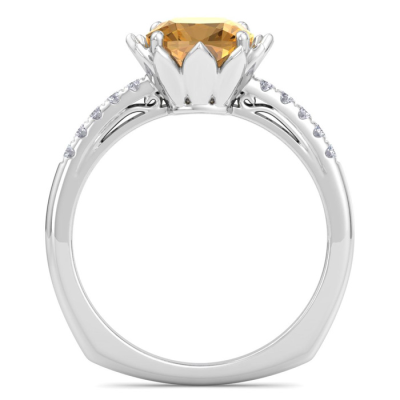 1 1/2 Carat Cushion Cut Citrine and Diamond Ring In 14K White Gold