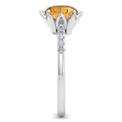1 1/2 Carat Cushion Cut Citrine and Diamond Ring In 14K White Gold