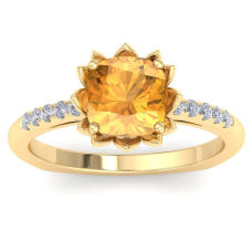 1 1/2 Carat Cushion Cut Citrine and Diamond Ring In 14K Yellow Gold