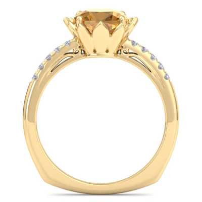 1 1/2 Carat Cushion Cut Citrine and Diamond Ring In 14K Yellow Gold