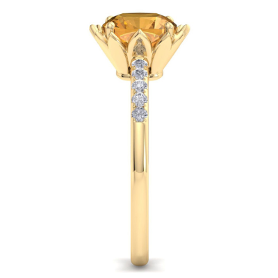 1 1/2 Carat Cushion Cut Citrine and Diamond Ring In 14K Yellow Gold