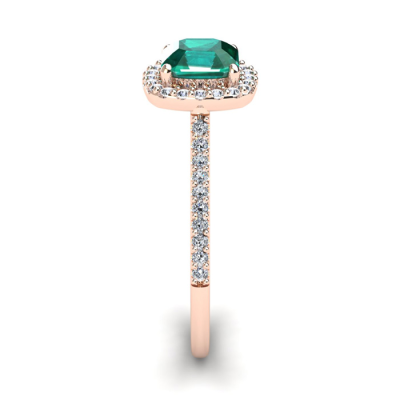 1 1/2 Carat Cushion Cut Created Emerald and Halo Diamond Ring In 14K Rose Gold