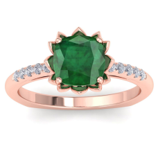 1 1/2 Carat Cushion Cut Emerald and Diamond Ring In 14K Rose Gold