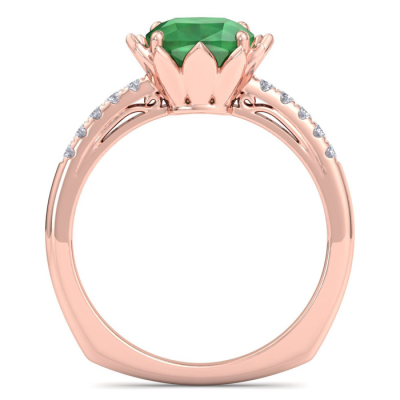 1 1/2 Carat Cushion Cut Emerald and Diamond Ring In 14K Rose Gold