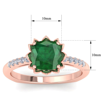 1 1/2 Carat Cushion Cut Emerald and Diamond Ring In 14K Rose Gold