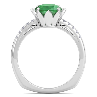 1 1/2 Carat Cushion Cut Emerald and Diamond Ring In 14K White Gold