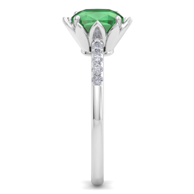 1 1/2 Carat Cushion Cut Emerald and Diamond Ring In 14K White Gold