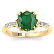 1 1/2 Carat Cushion Cut Emerald and Diamond Ring In 14K Yellow Gold