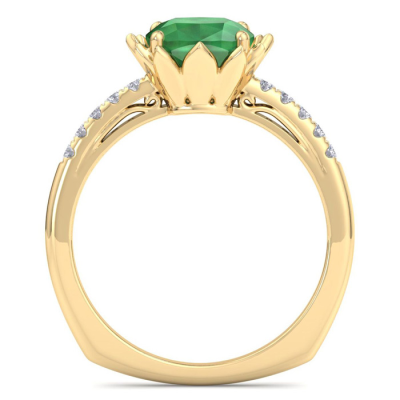 1 1/2 Carat Cushion Cut Emerald and Diamond Ring In 14K Yellow Gold