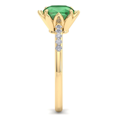 1 1/2 Carat Cushion Cut Emerald and Diamond Ring In 14K Yellow Gold