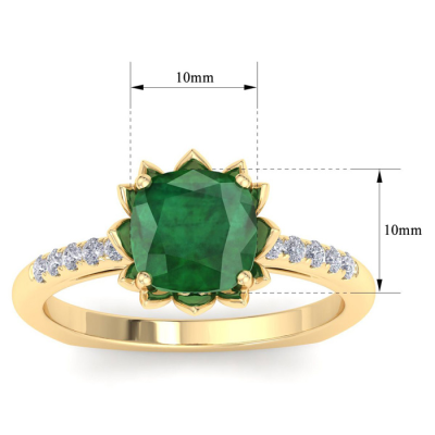 1 1/2 Carat Cushion Cut Emerald and Diamond Ring In 14K Yellow Gold