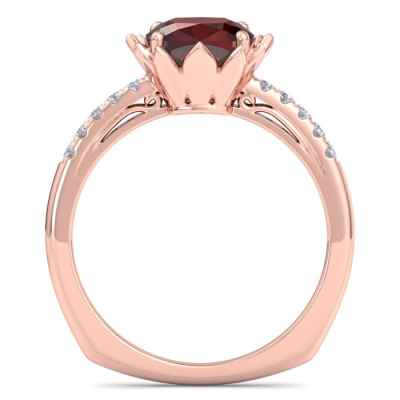 1 1/2 Carat Cushion Cut Garnet and Diamond Ring In 14K Rose Gold